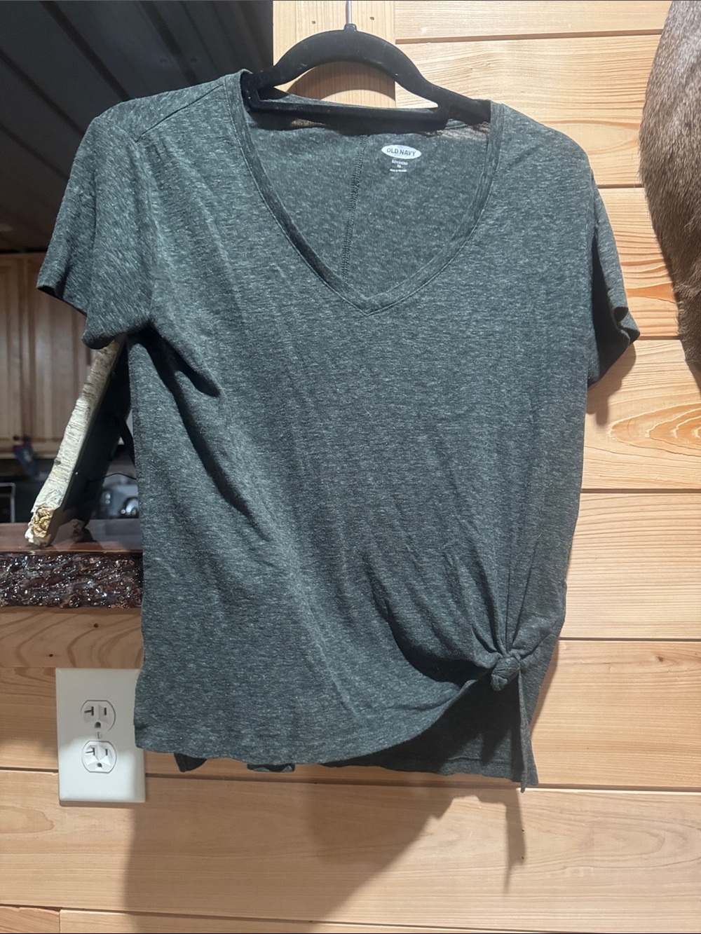 Old Navy Women's Dark Heather Gray V-Neck Knot Front Tee